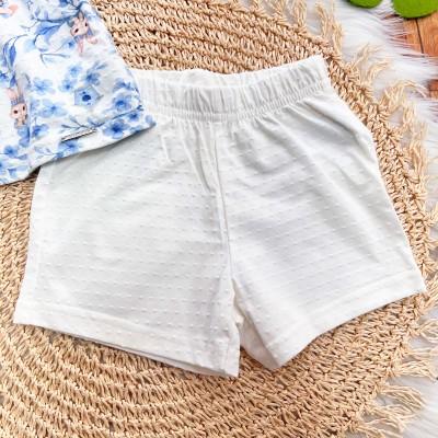 Conj. Blusa Coelhinhas e Short Ana Bola - Azul Bebê e Off White